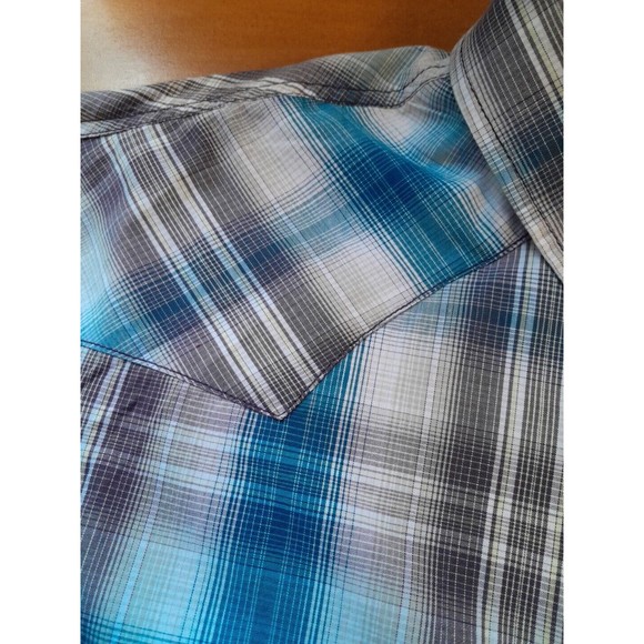 Cinch Mens XXL Modern Fit Western Shirt Teal Gray Plaid Saw Tooth Pockets -Snaps - Picture 11 of 12